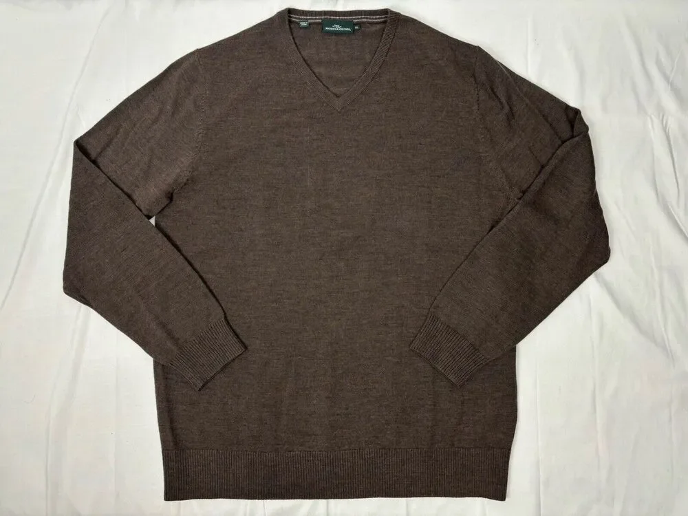 Rodd & Gunn Extra Fine Merino Wool Solid V-Neck Sweater Brown Men's XL